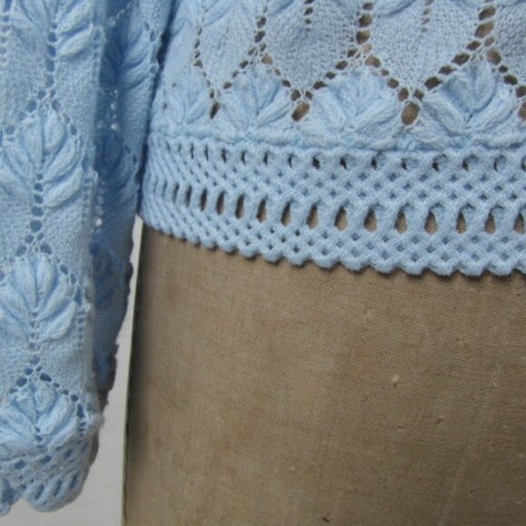 Vintage 70s Blue Sweater Cardigan Lane Bryant Medium Long Rockabilly School Girl - Picture 7 of 10